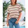 imageBTFBM Womens Summer Tops 2025 Crewneck Short Sleeve Striped T Shirts Casual Loose Lightweight Color Block Basic TeePink Apricot