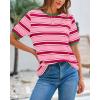 imageBTFBM Womens Summer Tops 2025 Crewneck Short Sleeve Striped T Shirts Casual Loose Lightweight Color Block Basic TeePink Rose Red