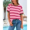imageBTFBM Womens Summer Tops 2025 Crewneck Short Sleeve Striped T Shirts Casual Loose Lightweight Color Block Basic TeePink Rose Red