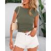imageBTFBM Womens Summer Tops 2025 Ribbed T Shirts Crew Neck Short Sleeve Stretchy Ruched Slim Fit Workout Going Out TopArmy Green
