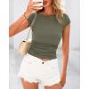 imageBTFBM Womens Summer Tops 2025 Ribbed T Shirts Crew Neck Short Sleeve Stretchy Ruched Slim Fit Workout Going Out TopArmy Green