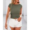imageBTFBM Womens Summer Tops 2025 Ribbed T Shirts Crew Neck Short Sleeve Stretchy Ruched Slim Fit Workout Going Out TopArmy Green