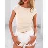 imageBTFBM Womens Summer Tops 2025 Ribbed T Shirts Crew Neck Short Sleeve Stretchy Ruched Slim Fit Workout Going Out TopBeige