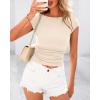 imageBTFBM Womens Summer Tops 2025 Ribbed T Shirts Crew Neck Short Sleeve Stretchy Ruched Slim Fit Workout Going Out TopBeige