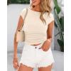 imageBTFBM Womens Summer Tops 2025 Ribbed T Shirts Crew Neck Short Sleeve Stretchy Ruched Slim Fit Workout Going Out TopBeige