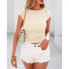 imageBTFBM Womens Summer Tops 2025 Ribbed T Shirts Crew Neck Short Sleeve Stretchy Ruched Slim Fit Workout Going Out TopBeige