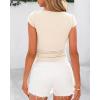imageBTFBM Womens Summer Tops 2025 Ribbed T Shirts Crew Neck Short Sleeve Stretchy Ruched Slim Fit Workout Going Out TopBeige