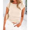 imageBTFBM Womens Summer Tops 2025 Ribbed T Shirts Crew Neck Short Sleeve Stretchy Ruched Slim Fit Workout Going Out TopBeige