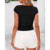 imageBTFBM Womens Summer Tops 2025 Ribbed T Shirts Crew Neck Short Sleeve Stretchy Ruched Slim Fit Workout Going Out TopBlack