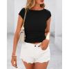 imageBTFBM Womens Summer Tops 2025 Ribbed T Shirts Crew Neck Short Sleeve Stretchy Ruched Slim Fit Workout Going Out TopBlack