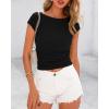 imageBTFBM Womens Summer Tops 2025 Ribbed T Shirts Crew Neck Short Sleeve Stretchy Ruched Slim Fit Workout Going Out TopBlack