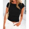 imageBTFBM Womens Summer Tops 2025 Ribbed T Shirts Crew Neck Short Sleeve Stretchy Ruched Slim Fit Workout Going Out TopBlack