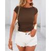 imageBTFBM Womens Summer Tops 2025 Ribbed T Shirts Crew Neck Short Sleeve Stretchy Ruched Slim Fit Workout Going Out TopCoffee