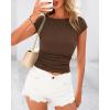 imageBTFBM Womens Summer Tops 2025 Ribbed T Shirts Crew Neck Short Sleeve Stretchy Ruched Slim Fit Workout Going Out TopCoffee