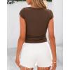 imageBTFBM Womens Summer Tops 2025 Ribbed T Shirts Crew Neck Short Sleeve Stretchy Ruched Slim Fit Workout Going Out TopCoffee