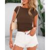 imageBTFBM Womens Summer Tops 2025 Ribbed T Shirts Crew Neck Short Sleeve Stretchy Ruched Slim Fit Workout Going Out TopCoffee