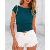 imageBTFBM Womens Summer Tops 2025 Ribbed T Shirts Crew Neck Short Sleeve Stretchy Ruched Slim Fit Workout Going Out TopDark Blue