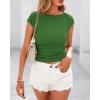 imageBTFBM Womens Summer Tops 2025 Ribbed T Shirts Crew Neck Short Sleeve Stretchy Ruched Slim Fit Workout Going Out TopGreen