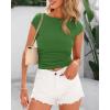 imageBTFBM Womens Summer Tops 2025 Ribbed T Shirts Crew Neck Short Sleeve Stretchy Ruched Slim Fit Workout Going Out TopGreen
