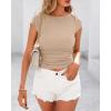 imageBTFBM Womens Summer Tops 2025 Ribbed T Shirts Crew Neck Short Sleeve Stretchy Ruched Slim Fit Workout Going Out TopKhaki