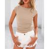 imageBTFBM Womens Summer Tops 2025 Ribbed T Shirts Crew Neck Short Sleeve Stretchy Ruched Slim Fit Workout Going Out TopKhaki