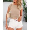 imageBTFBM Womens Summer Tops 2025 Ribbed T Shirts Crew Neck Short Sleeve Stretchy Ruched Slim Fit Workout Going Out TopKhaki