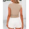 imageBTFBM Womens Summer Tops 2025 Ribbed T Shirts Crew Neck Short Sleeve Stretchy Ruched Slim Fit Workout Going Out TopKhaki