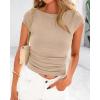 imageBTFBM Womens Summer Tops 2025 Ribbed T Shirts Crew Neck Short Sleeve Stretchy Ruched Slim Fit Workout Going Out TopKhaki