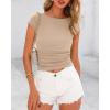 imageBTFBM Womens Summer Tops 2025 Ribbed T Shirts Crew Neck Short Sleeve Stretchy Ruched Slim Fit Workout Going Out TopKhaki