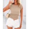 imageBTFBM Womens Summer Tops 2025 Ribbed T Shirts Crew Neck Short Sleeve Stretchy Ruched Slim Fit Workout Going Out TopKhaki