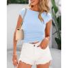 imageBTFBM Womens Summer Tops 2025 Ribbed T Shirts Crew Neck Short Sleeve Stretchy Ruched Slim Fit Workout Going Out TopLight Blue