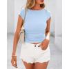 imageBTFBM Womens Summer Tops 2025 Ribbed T Shirts Crew Neck Short Sleeve Stretchy Ruched Slim Fit Workout Going Out TopLight Blue