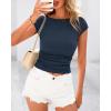 imageBTFBM Womens Summer Tops 2025 Ribbed T Shirts Crew Neck Short Sleeve Stretchy Ruched Slim Fit Workout Going Out TopNavy