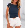 imageBTFBM Womens Summer Tops 2025 Ribbed T Shirts Crew Neck Short Sleeve Stretchy Ruched Slim Fit Workout Going Out TopNavy
