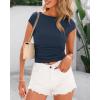 imageBTFBM Womens Summer Tops 2025 Ribbed T Shirts Crew Neck Short Sleeve Stretchy Ruched Slim Fit Workout Going Out TopNavy