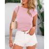 imageBTFBM Womens Summer Tops 2025 Ribbed T Shirts Crew Neck Short Sleeve Stretchy Ruched Slim Fit Workout Going Out TopPink