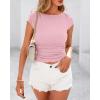 imageBTFBM Womens Summer Tops 2025 Ribbed T Shirts Crew Neck Short Sleeve Stretchy Ruched Slim Fit Workout Going Out TopPink