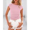 imageBTFBM Womens Summer Tops 2025 Ribbed T Shirts Crew Neck Short Sleeve Stretchy Ruched Slim Fit Workout Going Out TopPink