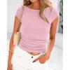 imageBTFBM Womens Summer Tops 2025 Ribbed T Shirts Crew Neck Short Sleeve Stretchy Ruched Slim Fit Workout Going Out TopPink