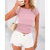 imageBTFBM Womens Summer Tops 2025 Ribbed T Shirts Crew Neck Short Sleeve Stretchy Ruched Slim Fit Workout Going Out TopPink