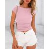 imageBTFBM Womens Summer Tops 2025 Ribbed T Shirts Crew Neck Short Sleeve Stretchy Ruched Slim Fit Workout Going Out TopPink