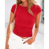 imageBTFBM Womens Summer Tops 2025 Ribbed T Shirts Crew Neck Short Sleeve Stretchy Ruched Slim Fit Workout Going Out TopRed