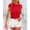 imageBTFBM Womens Summer Tops 2025 Ribbed T Shirts Crew Neck Short Sleeve Stretchy Ruched Slim Fit Workout Going Out TopRed