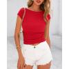 imageBTFBM Womens Summer Tops 2025 Ribbed T Shirts Crew Neck Short Sleeve Stretchy Ruched Slim Fit Workout Going Out TopRed