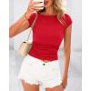 imageBTFBM Womens Summer Tops 2025 Ribbed T Shirts Crew Neck Short Sleeve Stretchy Ruched Slim Fit Workout Going Out TopRed