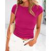 imageBTFBM Womens Summer Tops 2025 Ribbed T Shirts Crew Neck Short Sleeve Stretchy Ruched Slim Fit Workout Going Out TopRose Red