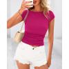 imageBTFBM Womens Summer Tops 2025 Ribbed T Shirts Crew Neck Short Sleeve Stretchy Ruched Slim Fit Workout Going Out TopRose Red