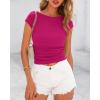 imageBTFBM Womens Summer Tops 2025 Ribbed T Shirts Crew Neck Short Sleeve Stretchy Ruched Slim Fit Workout Going Out TopRose Red
