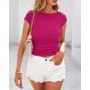 imageBTFBM Womens Summer Tops 2025 Ribbed T Shirts Crew Neck Short Sleeve Stretchy Ruched Slim Fit Workout Going Out TopRose Red