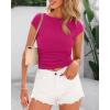 imageBTFBM Womens Summer Tops 2025 Ribbed T Shirts Crew Neck Short Sleeve Stretchy Ruched Slim Fit Workout Going Out TopRose Red